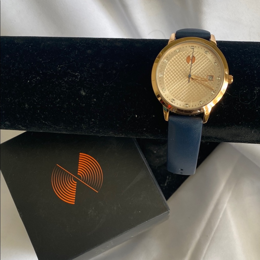 Rose Gold and Blue Leather Watch Station Wristwatch